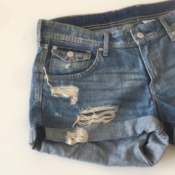 H&M Jean Shorts Flap Pocket Distressed Blue - Picture 7 of 14